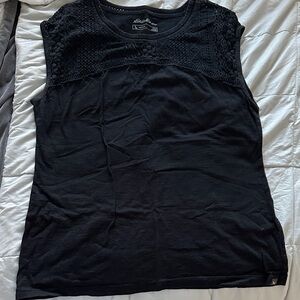 Eddie Bauer Black Crochet Accent Blouse